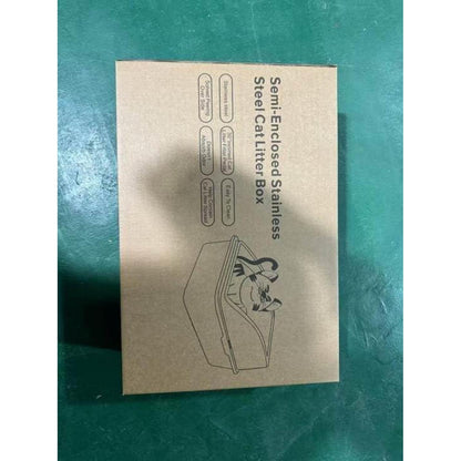 XXL Katzentoilette Edelstahl mit Matte und Schaufel Beige