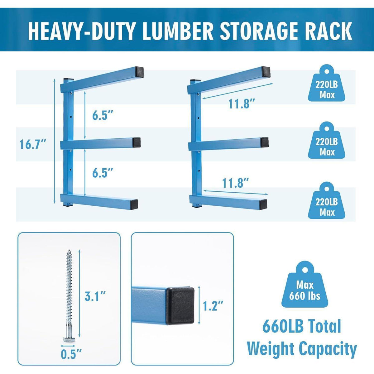 Schwerlast Holz Lagerregal 3-lagig, Blau, 4er Pack