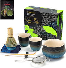 Matcha Tee Set 9 Stück Bambus & Keramik Schalen Tassen Schneebesen