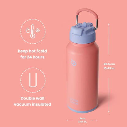 Edelstahl Trinkflasche 1L mit Strohhalm Auslaufsicher Isolierflasche