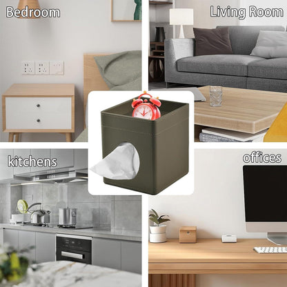 Taschentuchbox mit Ablage | Olivgrün, Multifunktional in Lederoptik