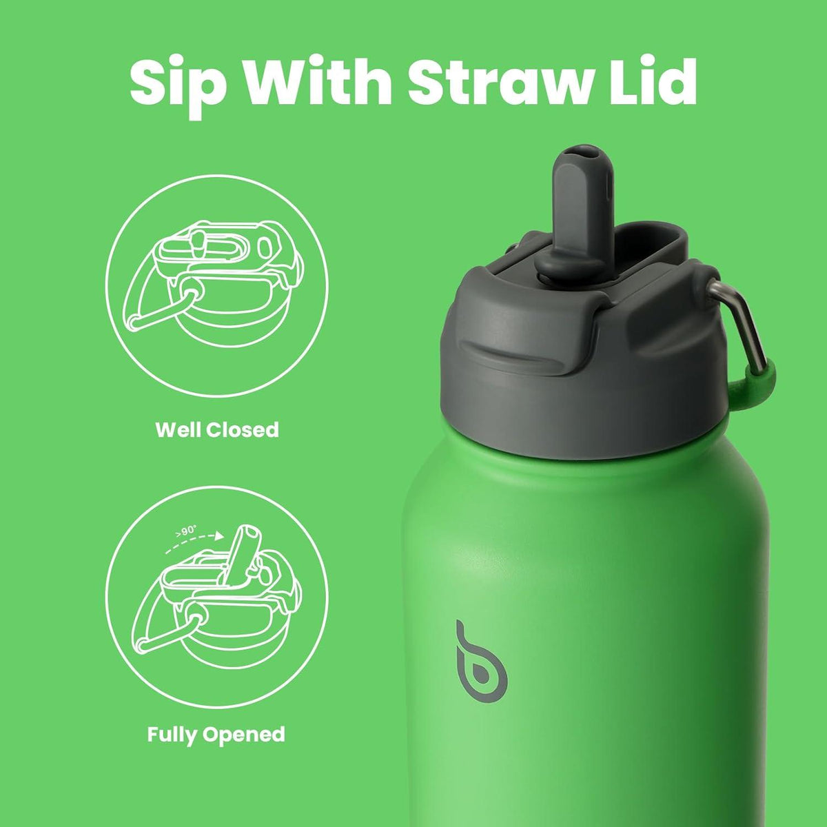 Edelstahl Trinkflasche 1L mit Strohhalm Thermoskanne Isolierflasche