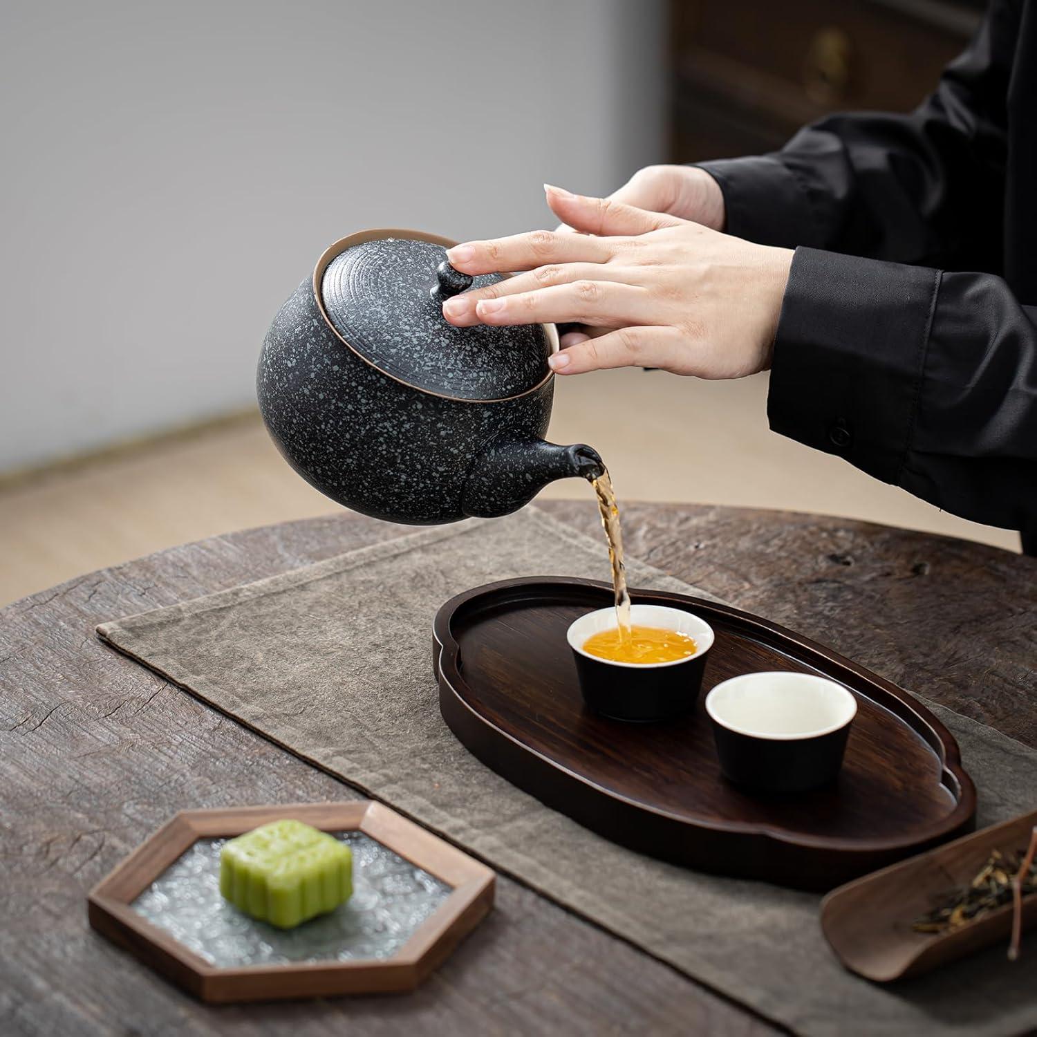 Kleine Keramik-Teekanne Japan Kyusu 8,5 oz Rock Black Trockensieb