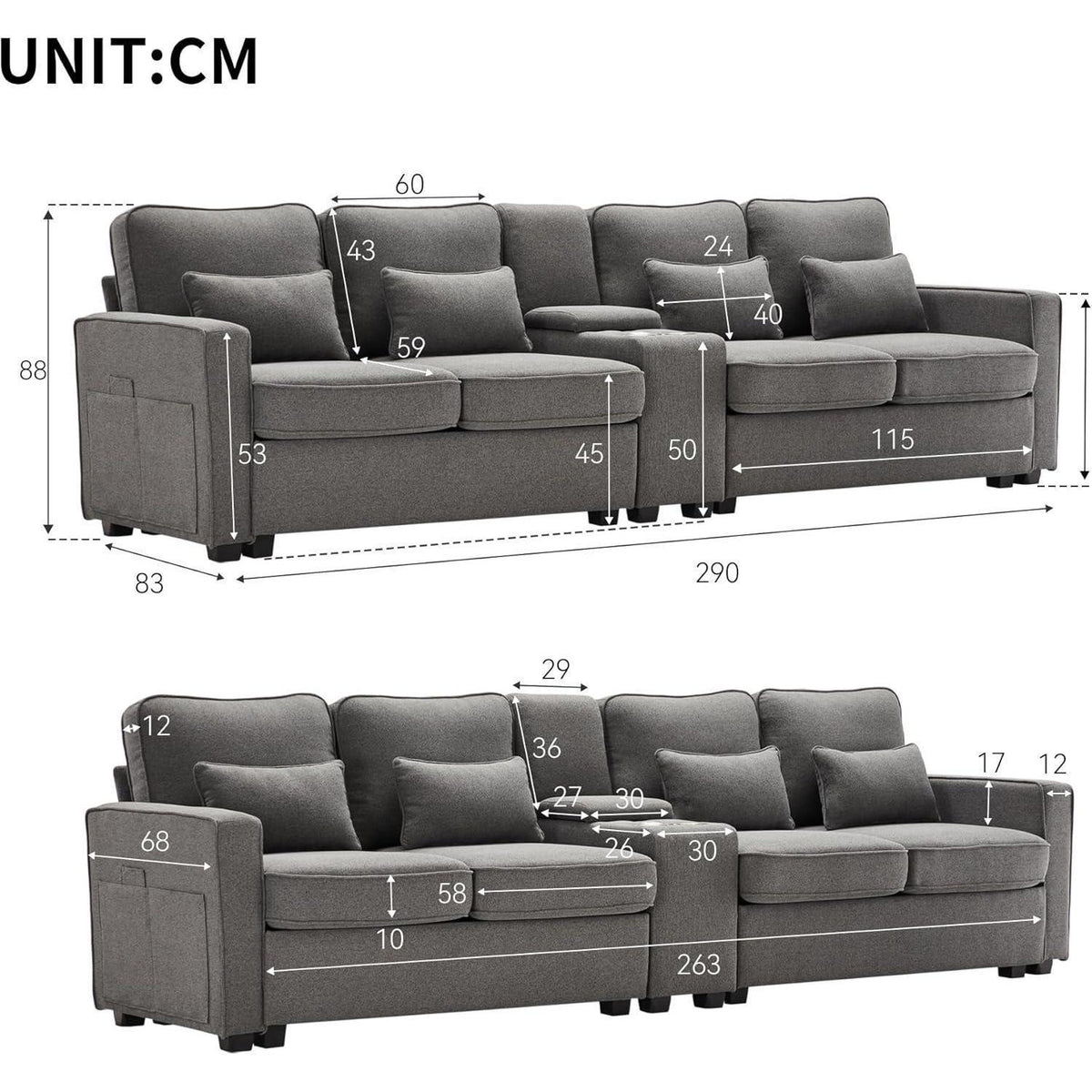 Modernes 4-Sitzer Sofa aus Leinenstoff mit Stauraum & Kissen