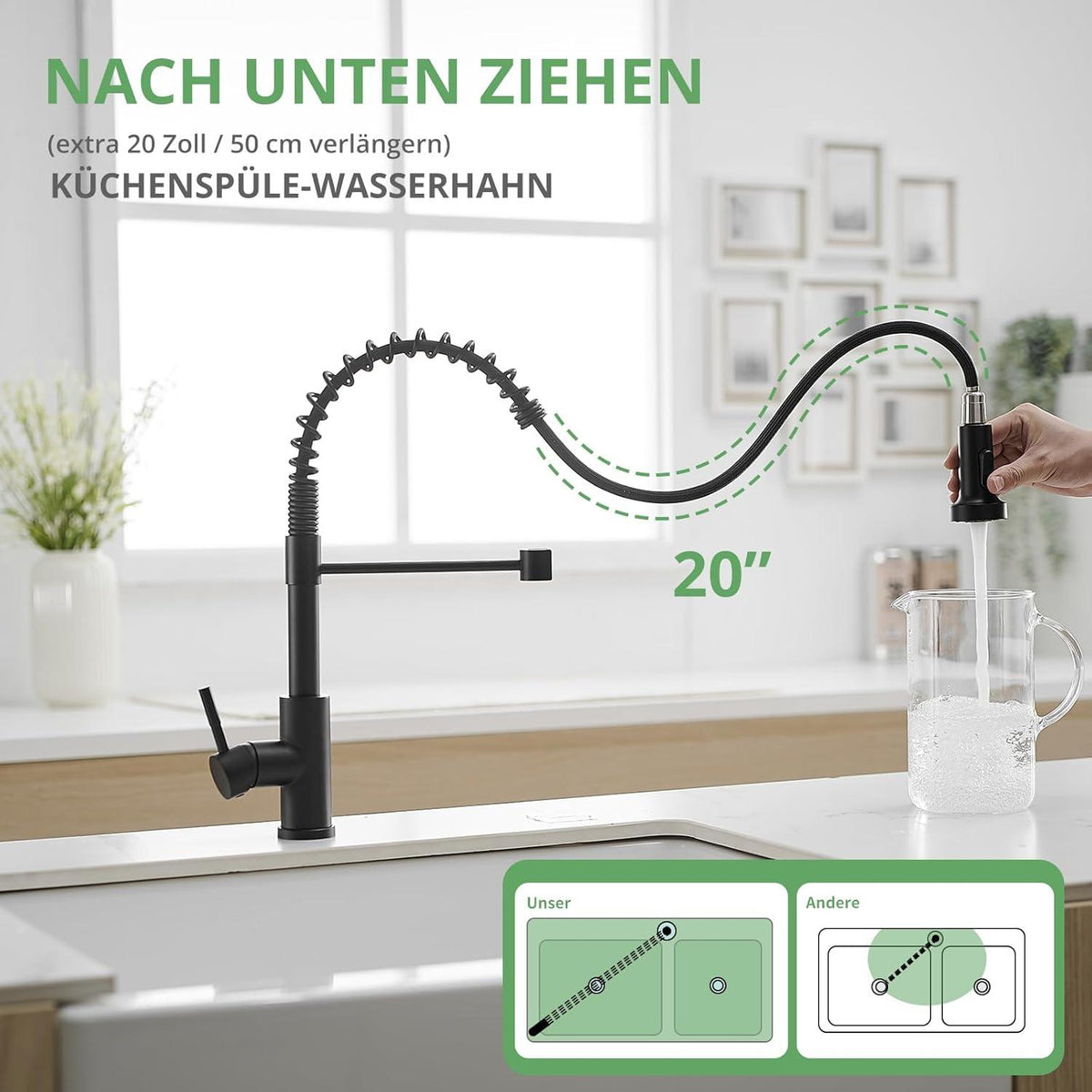 Niederdruck Küchenarmatur mit Ausziehbare Brause - Schwarz
