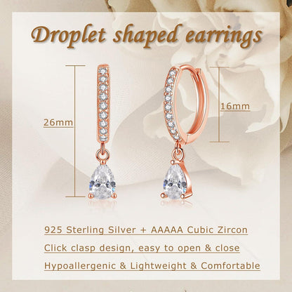 Hängende Ohrringe Silber 925 mit Zirkonia Wassertropfen Rosegold