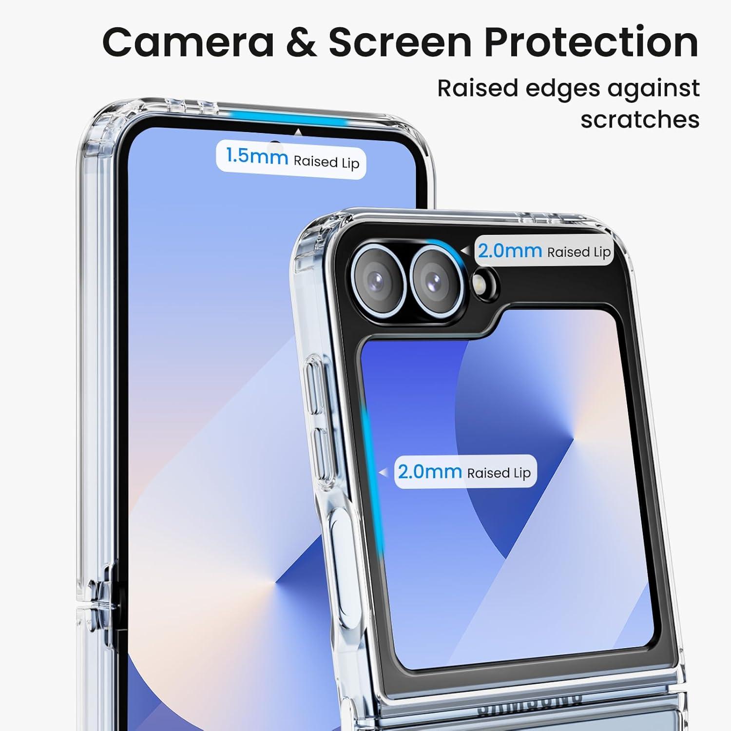 ORNARTO Samsung Z Flip 6 Hülle mit Schutzfolie - Transparente Stoßfeste Hard Case