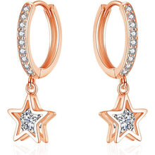 Hängende Creolen Silber 925 mit Zirkonia Stern Anhänger Rosegold