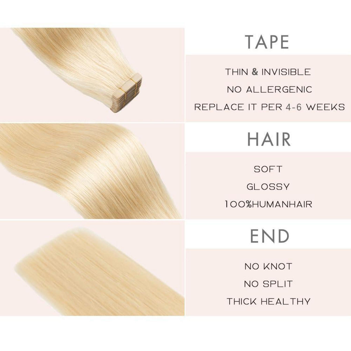 Echthaar Tape Extensions Hellblond 60cm (24 Zoll)