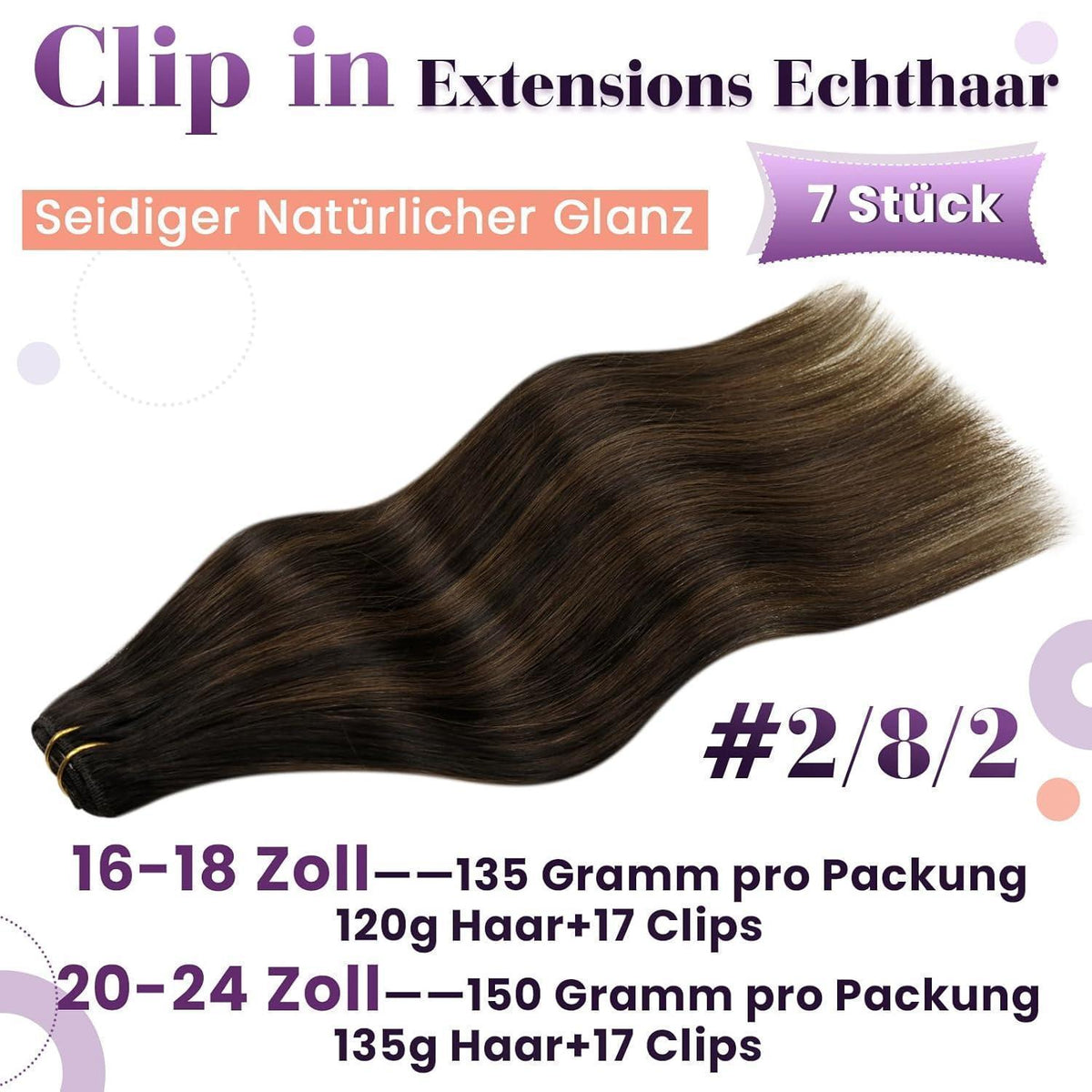 Clip-in Echthaar Extensions Braun 60cm – 135g
