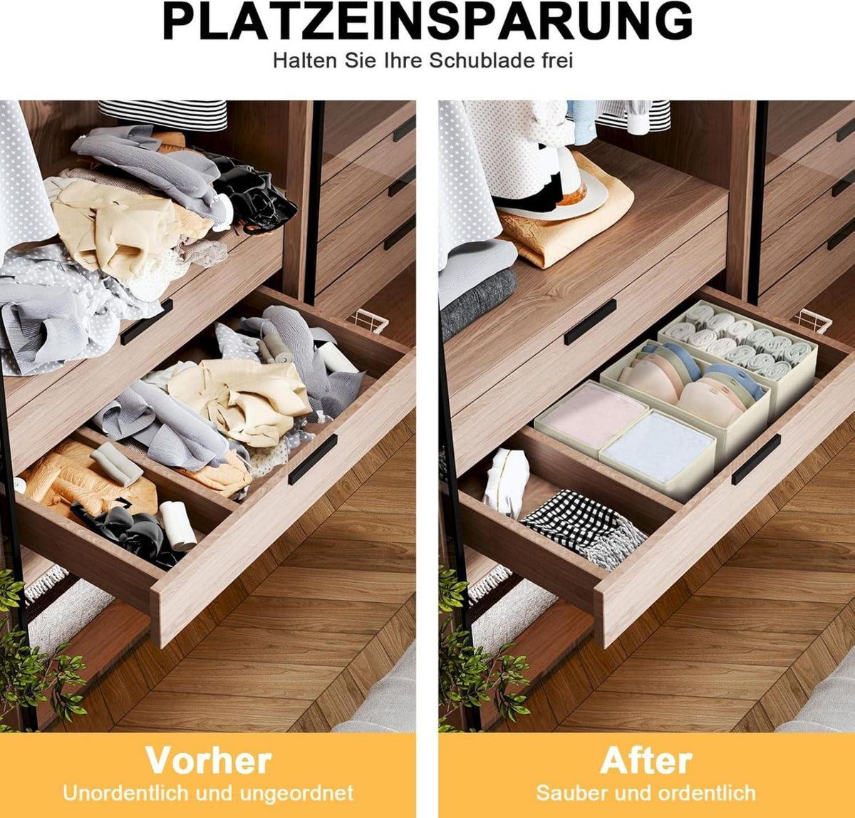 Homsorout 4er Set Schubladen Organizer Aufbewahrungsboxen Beige