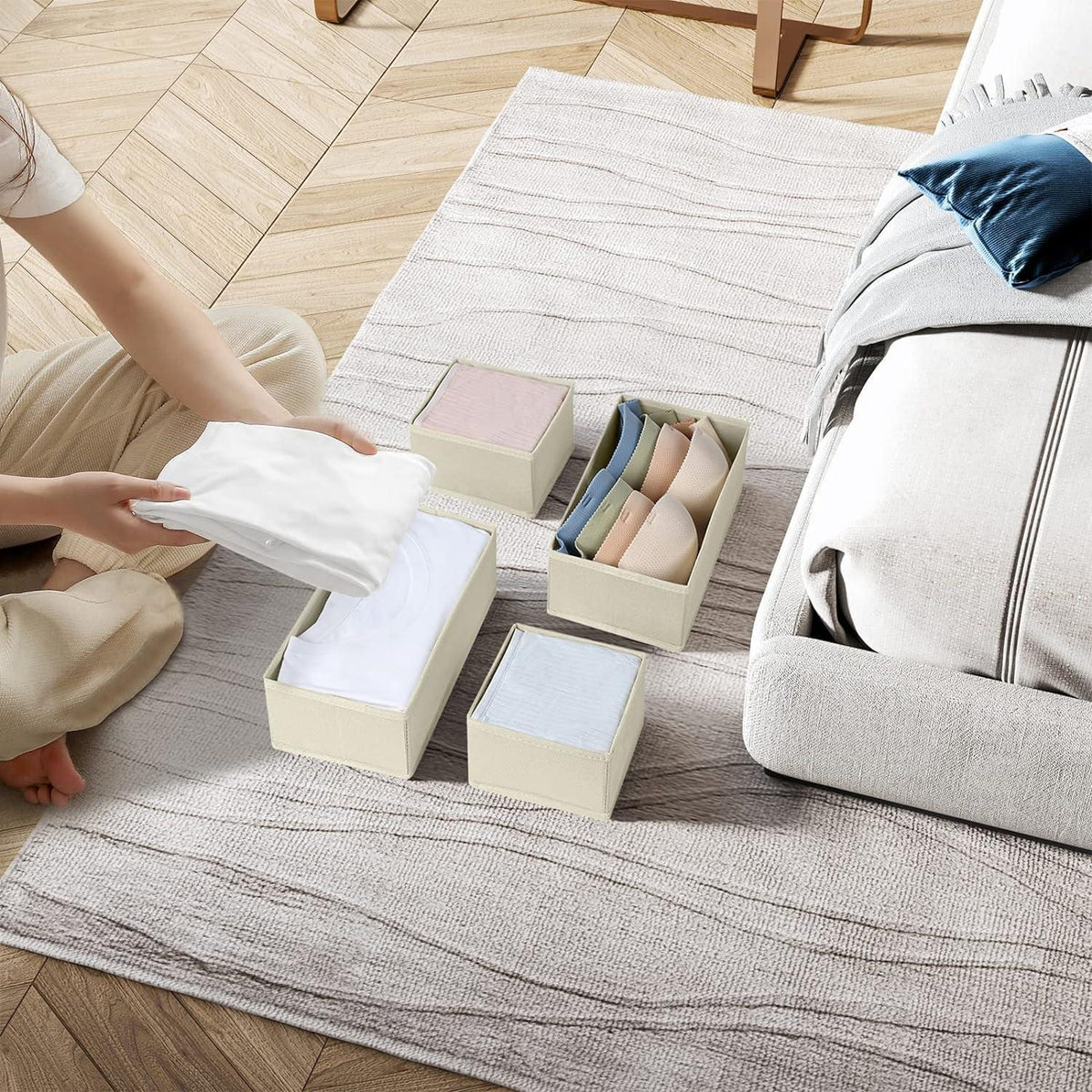 Schubladen Organizer 4er Set Kleiderschrank Aufbewahrungsboxen Beige