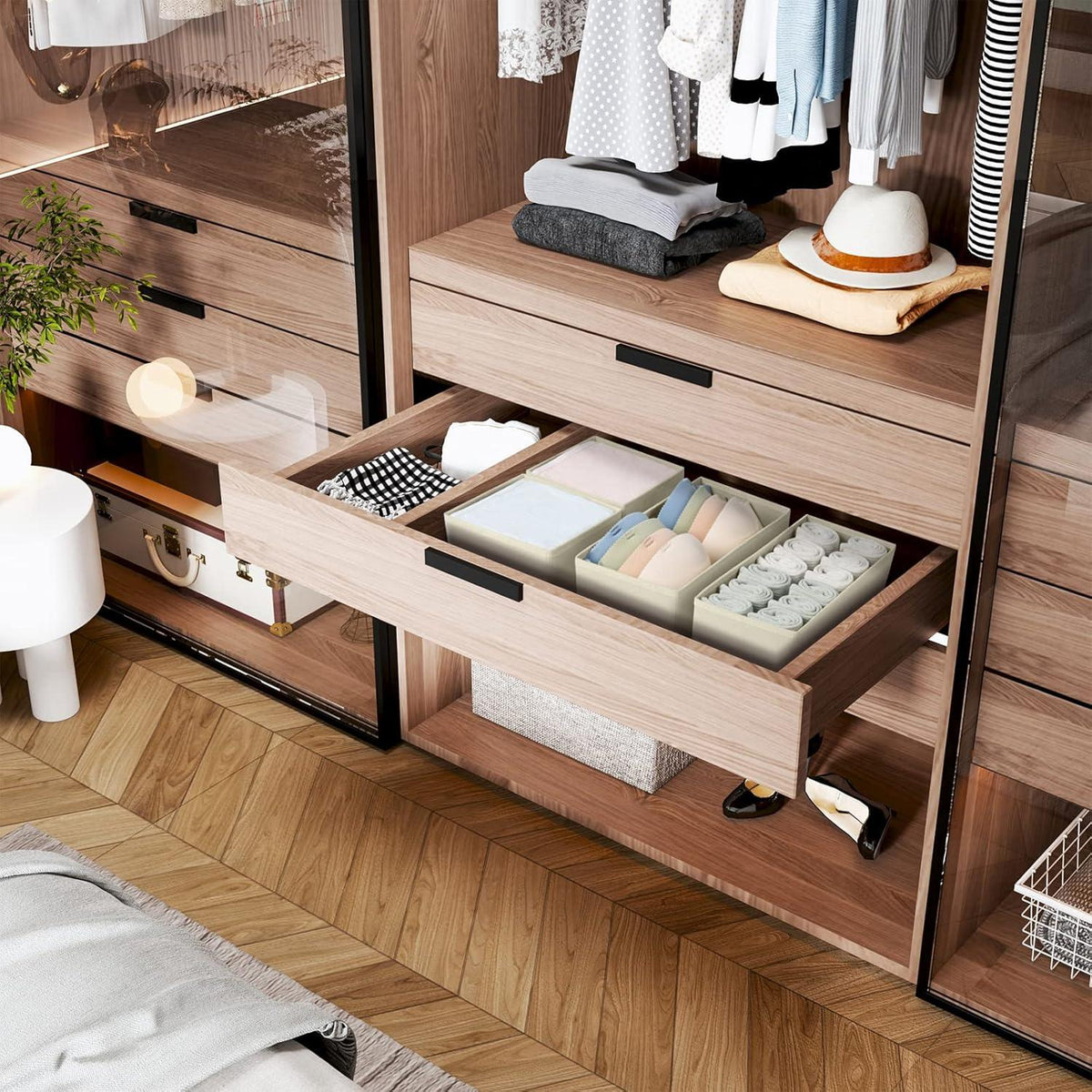 Schubladen Organizer 4er Set Kleiderschrank Aufbewahrungsboxen Beige