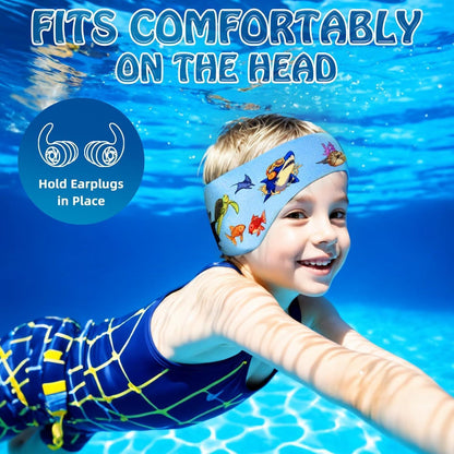Schwimm Stirnband Kinder mit Ohrstöpseln & Neoprenband Wasserdicht