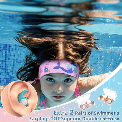 Schwimm Stirnband Kinder mit Ohrstöpseln & Neoprenband Wasserdicht