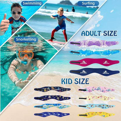 Schwimm Stirnband Kinder mit Ohrstöpseln & Neoprenband Wasserdicht