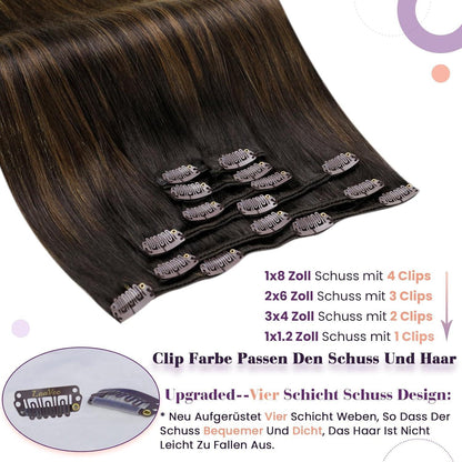 Clip-in Echthaar Extensions Braun Ombre 50cm