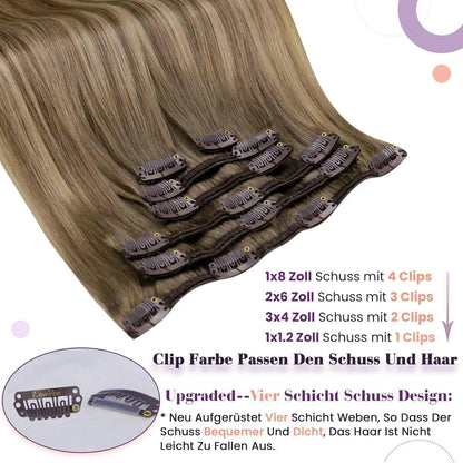 Echthaar Clip in Extensions Ombre Braun 55cm