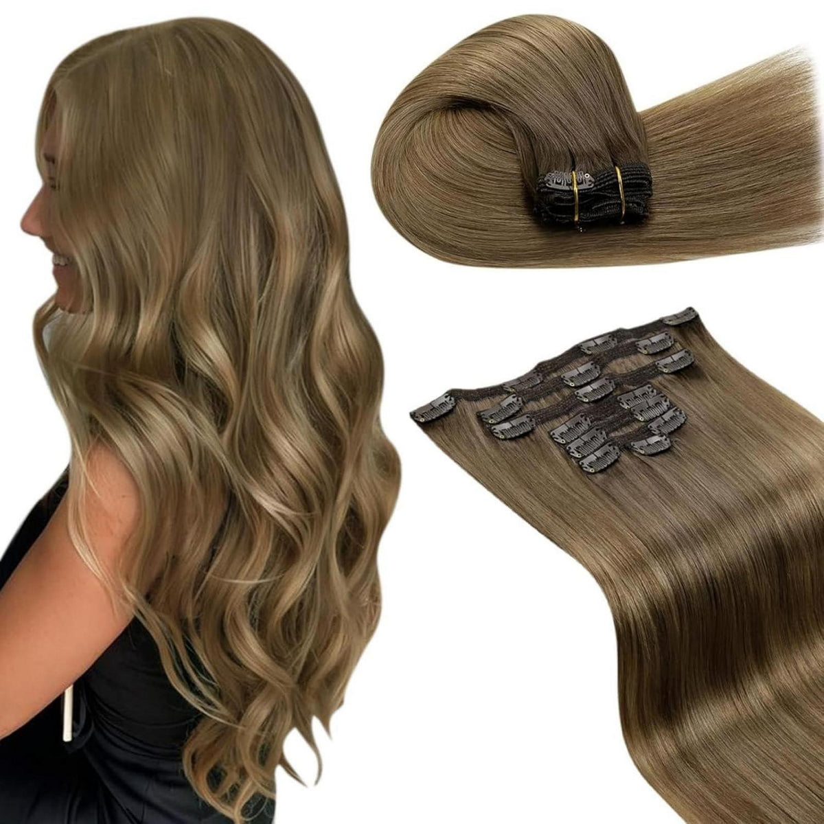 Echthaar Clip-in Extensions Aschblond Balayage 40cm