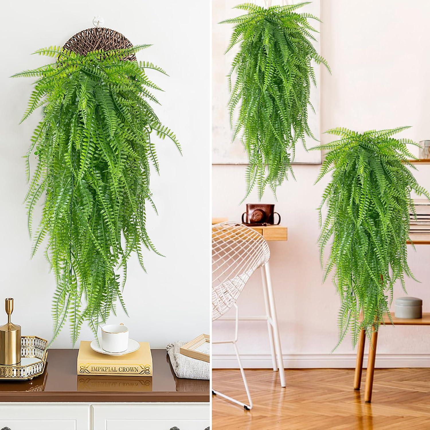 Künstliche Hängepflanzen Farn 80cm 4/6 Stück Grüne Hängepflanze Deko