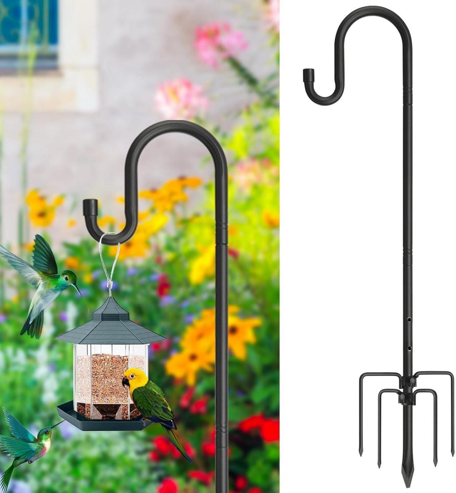 Verstellbarer Schwarz 156cm Hirtenhaken 5 Zinken Metall Garten Laterne