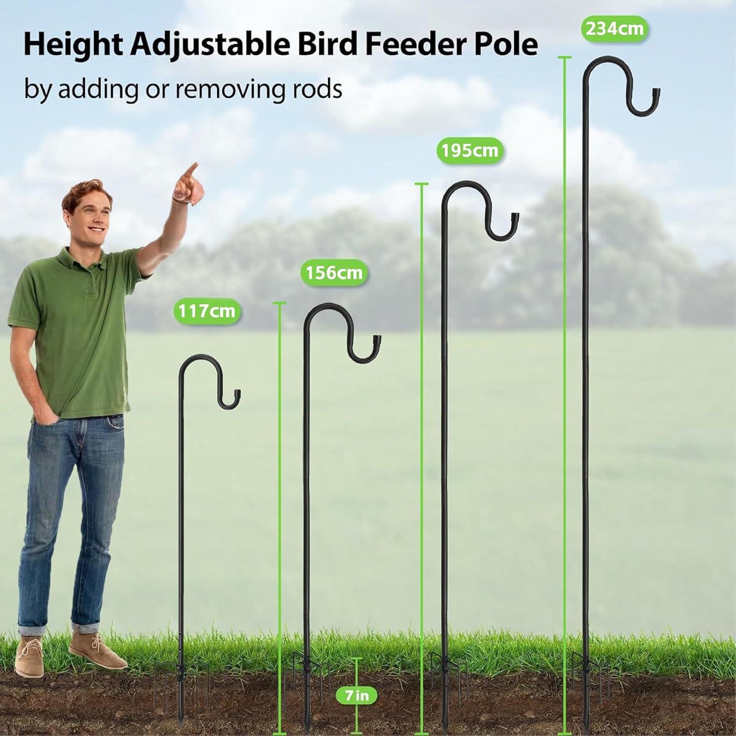Schäferhaken Schwarz 156cm Vogelfutterspender Stange 5 Zinken Garten Hirtenhaken