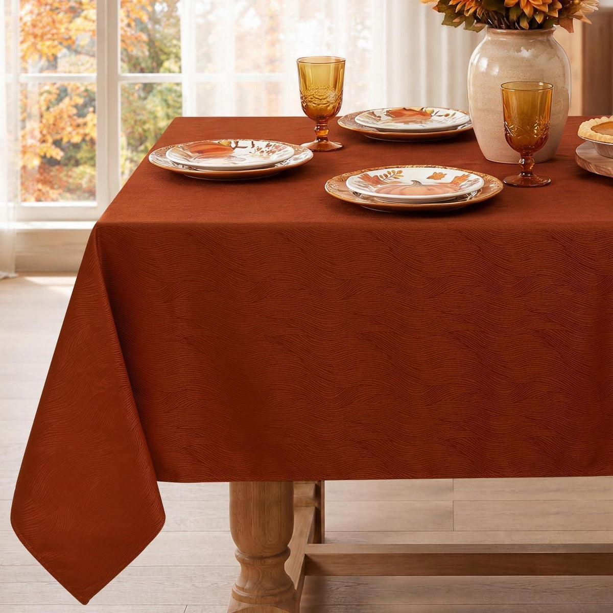 Herbst Tischdecke Jacquard, Rostrot, Rechteckig, Wasserabweisend
