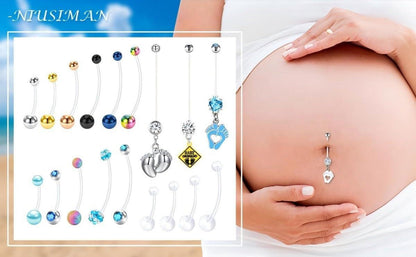6er Set Sport Schwangerschaft Bauchnabelpiercing Acryl 14G Bioflex Gem sortiert