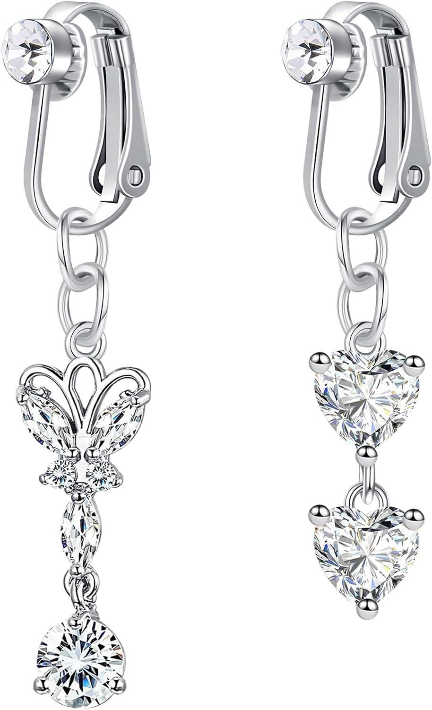 Fake Bauchnabelpiercing Set Herz Schmetterling Silber CZ