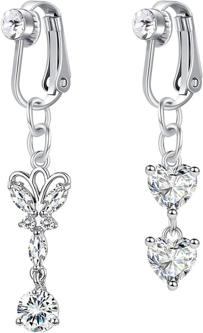 Fake Bauchnabelpiercing Set Herz Schmetterling Silber CZ