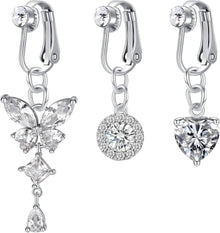 3er Set Fake Bauchnabelpiercing Chirurgenstahl CZ Anhänger Clip-on