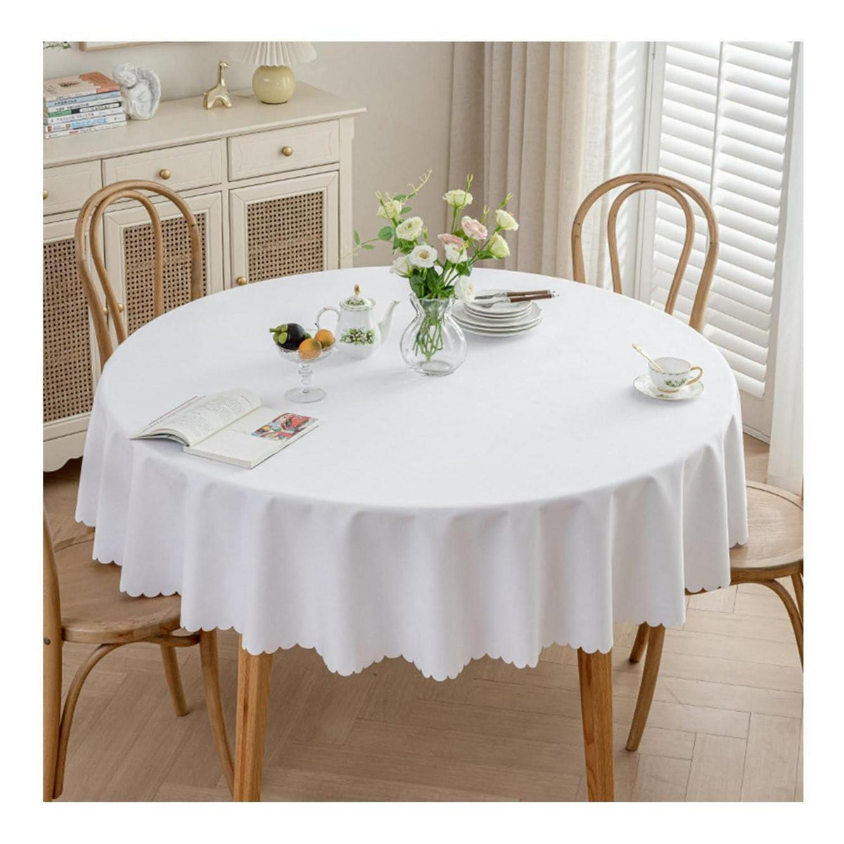 Runde Tischdecke wasserdicht, weiß 280 cm – Fleckabweisend & Elegant