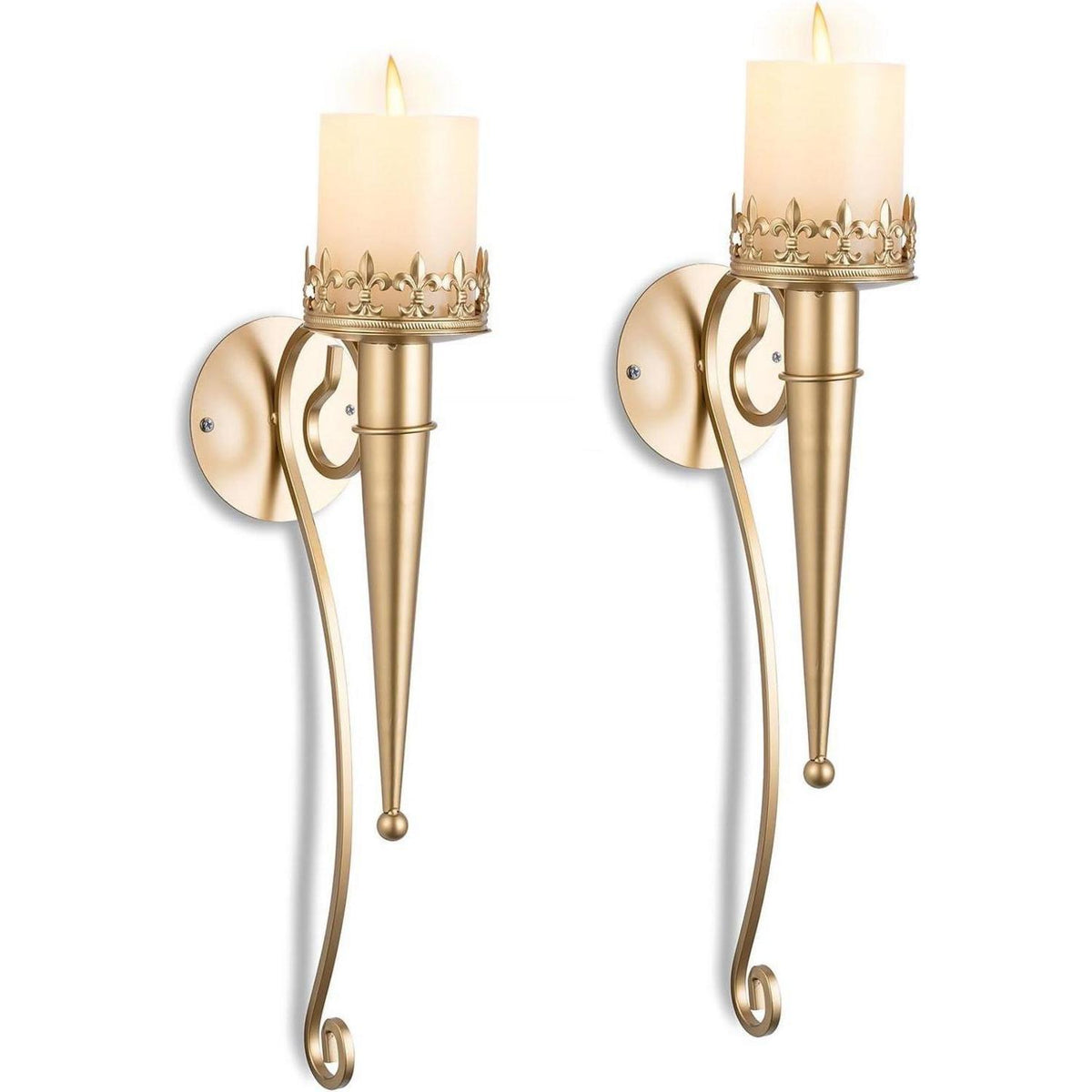 Wandkerzenhalter Gold Metall 43cm für Stumpenkerzen Wohnzimmer Deko
