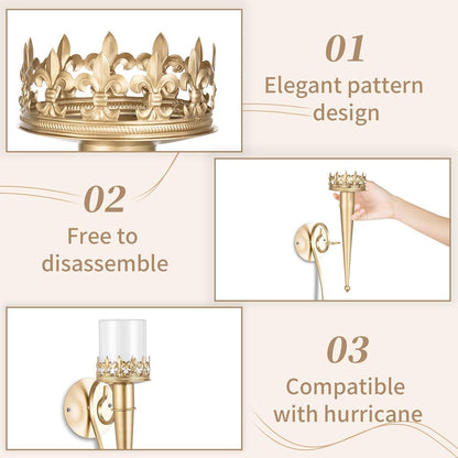 Wandkerzenhalter Gold Metall 43cm für Stumpenkerzen Wohnzimmer Deko