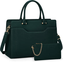 Damen Laptoptasche PU Leder Schultertasche Groß Grün
