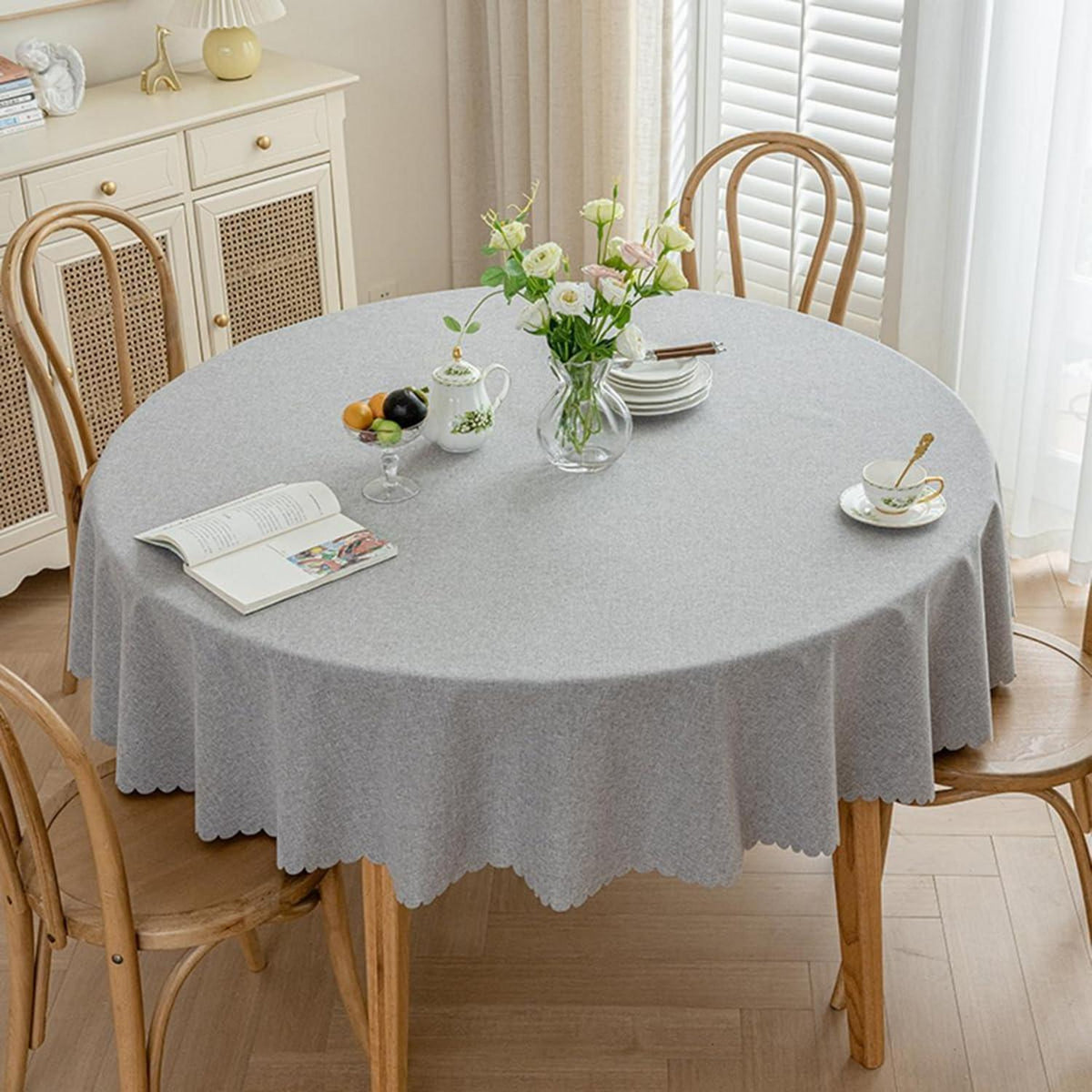 Runde Tischdecke wasserdicht, hellgrau, 260 cm – Fleckabweisend & Elegant