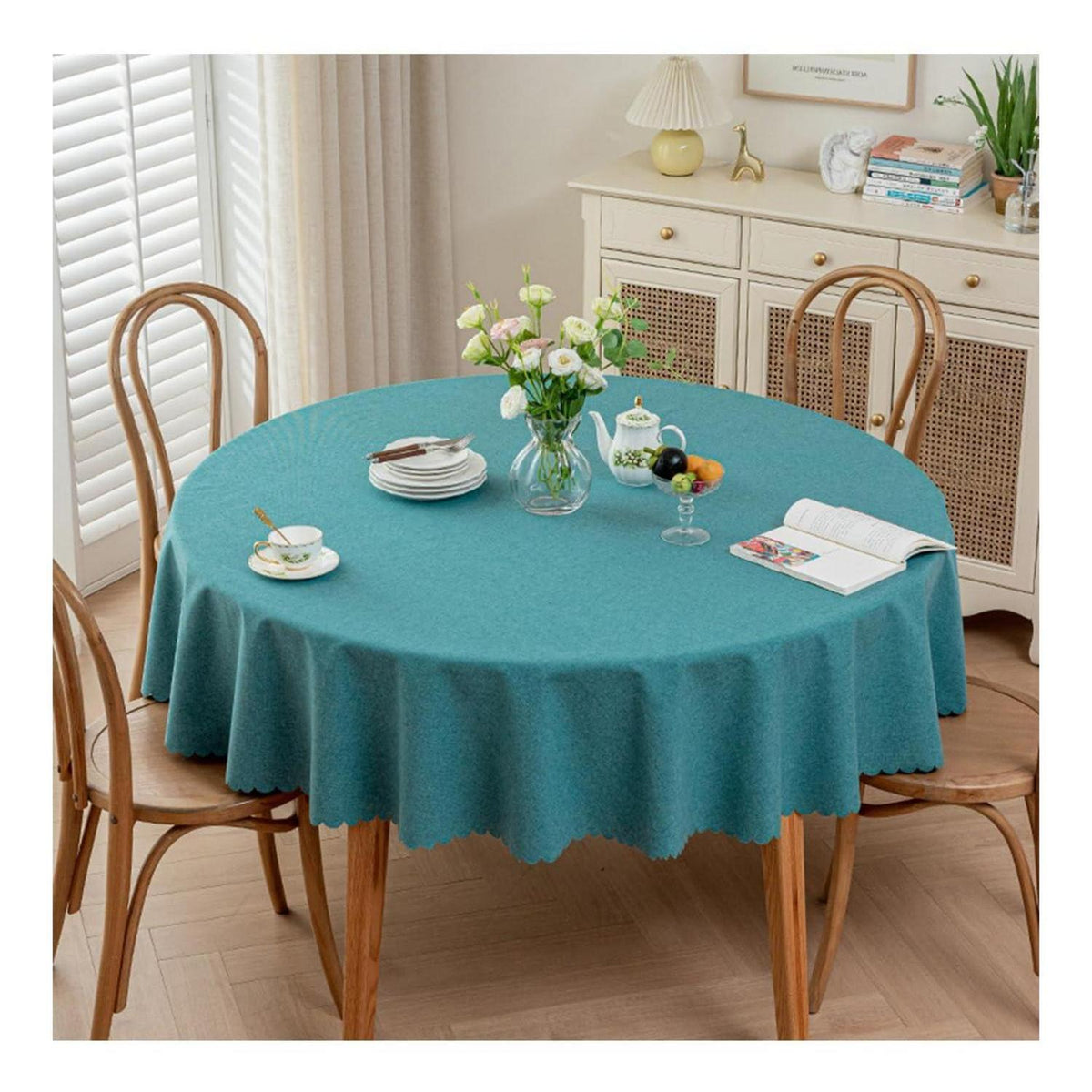 Runde Tischdecke wasserdicht, pfauenblau, 260 cm Durchmesser