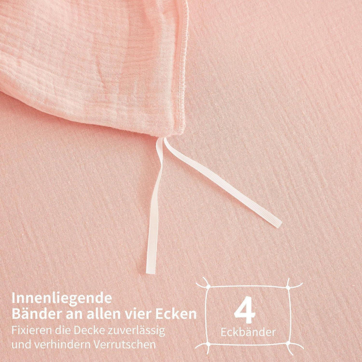 Doppelte Muslin Bettwäsche Rosa 200x220 - Weich & Atmungsaktiv