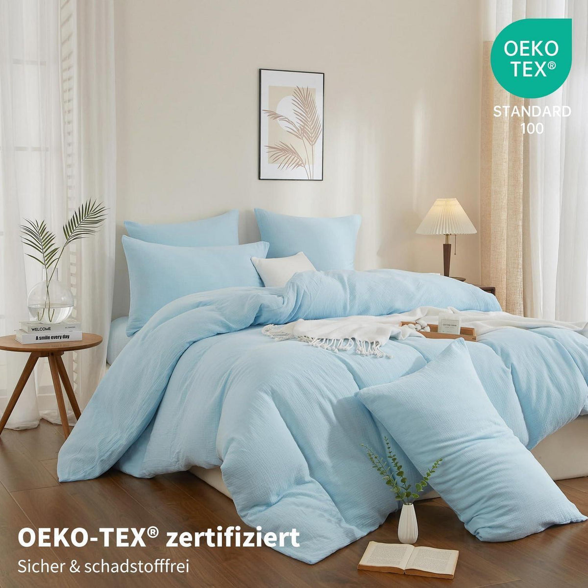 Doppelte Muslin Bettwäsche 220x240 Blau – Weich & Atmungsaktiv