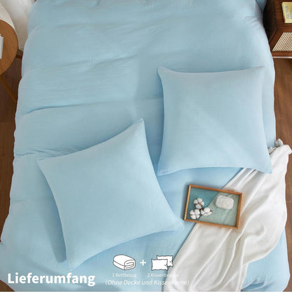 Doppelte Muslin Bettwäsche 220x240 Blau – Weich & Atmungsaktiv