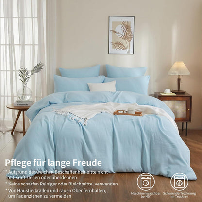 Doppelte Muslin Bettwäsche 220x240 Blau – Weich & Atmungsaktiv