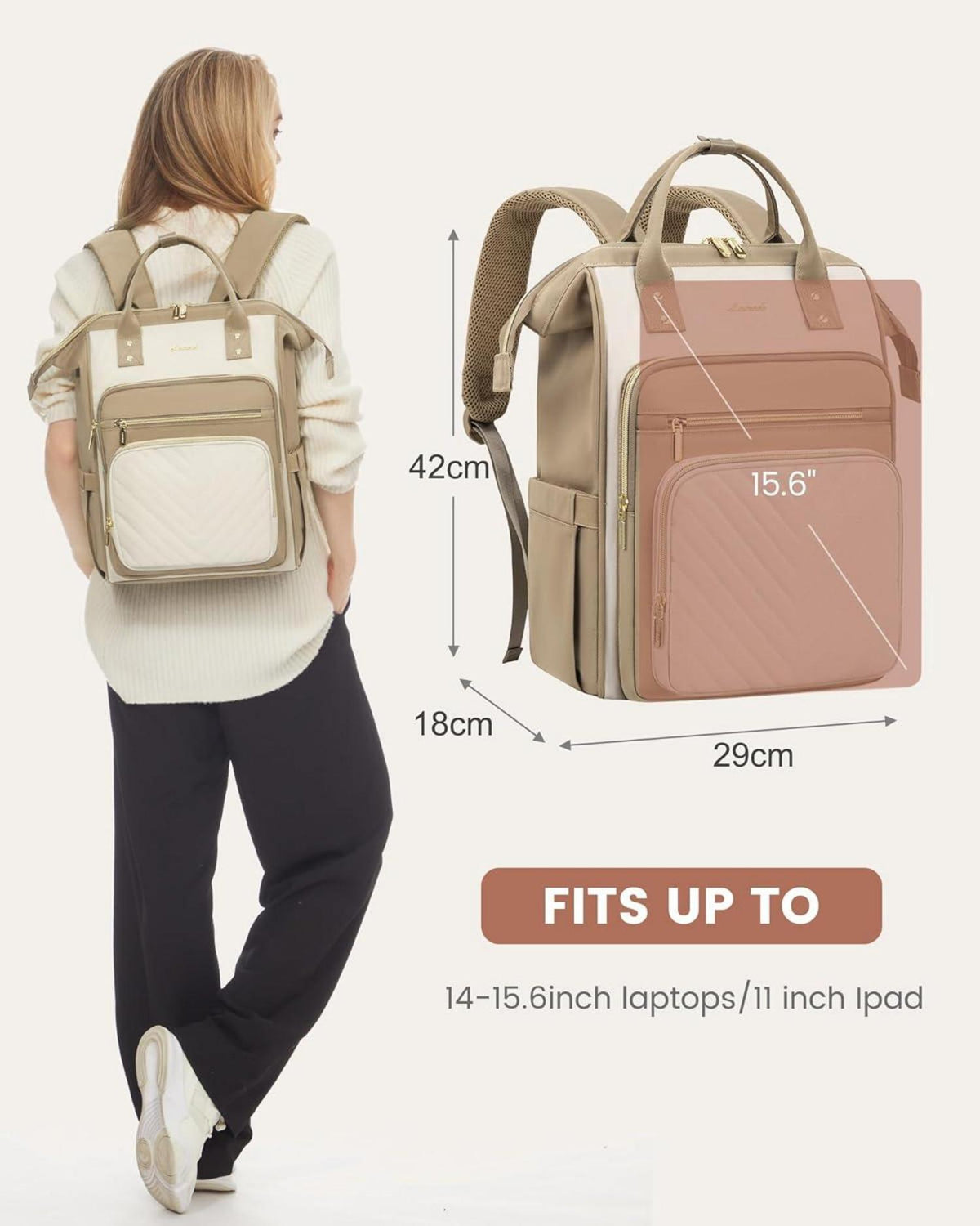 Rucksack Damen 15,6 Zoll Laptop Schulrucksack Wasserdicht Elegant Uni Büro