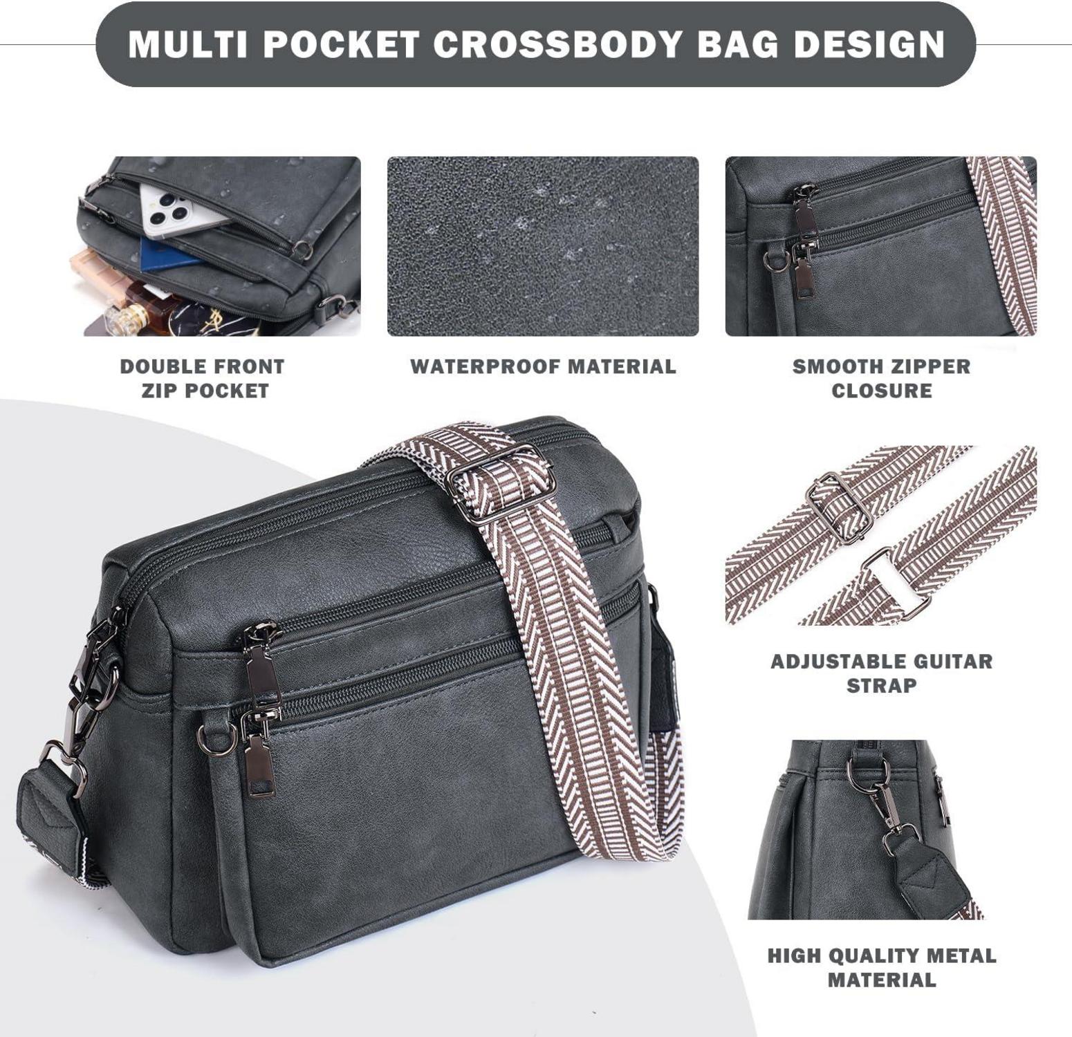 Damen Umhängetasche Mittelgroß Leder Schwarz Neu