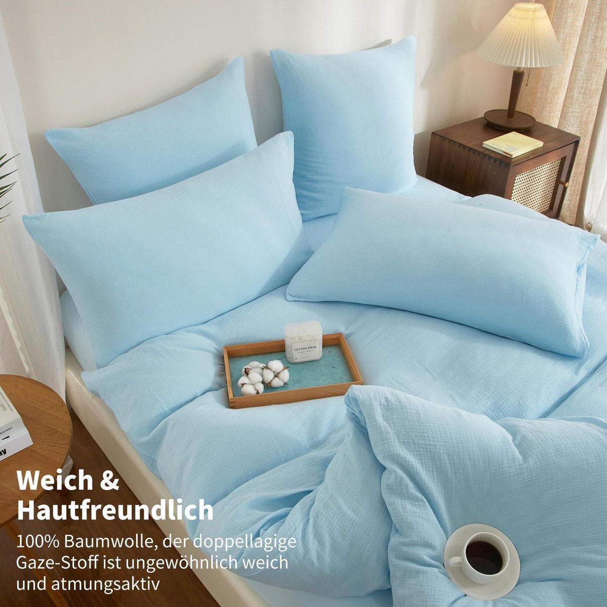 Doppelte Muslin Bettwäsche Blau 155x220 cm - 3-teilig