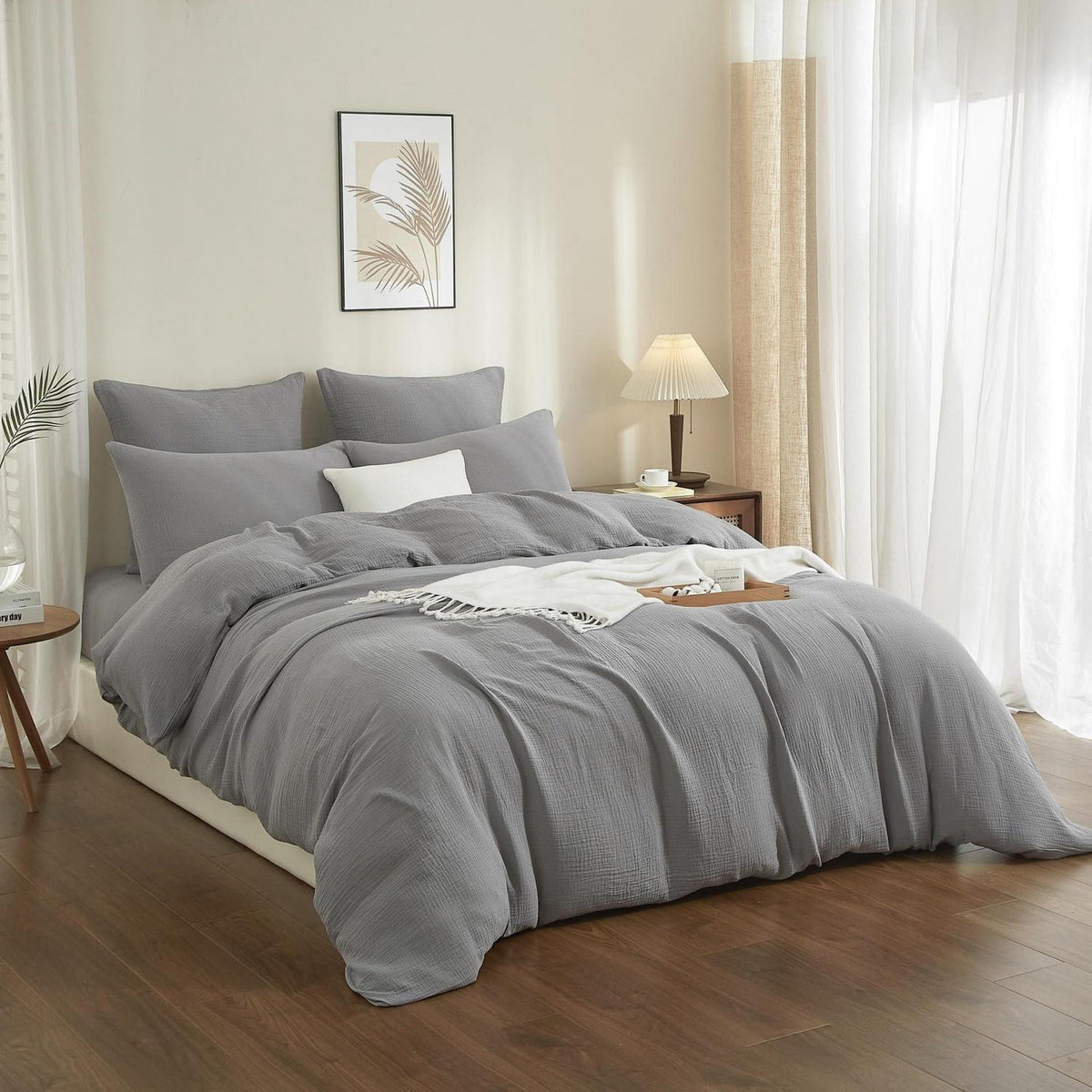 Doppelte Muslin Bettwäsche 200x220 Grau – Weich & Atmungsaktiv