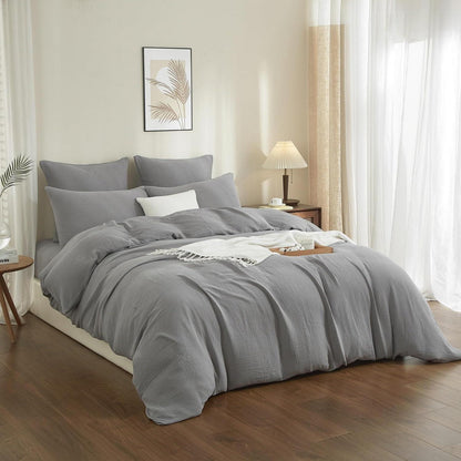 Doppelte Muslin Bettwäsche 200x220 Grau – Weich & Atmungsaktiv