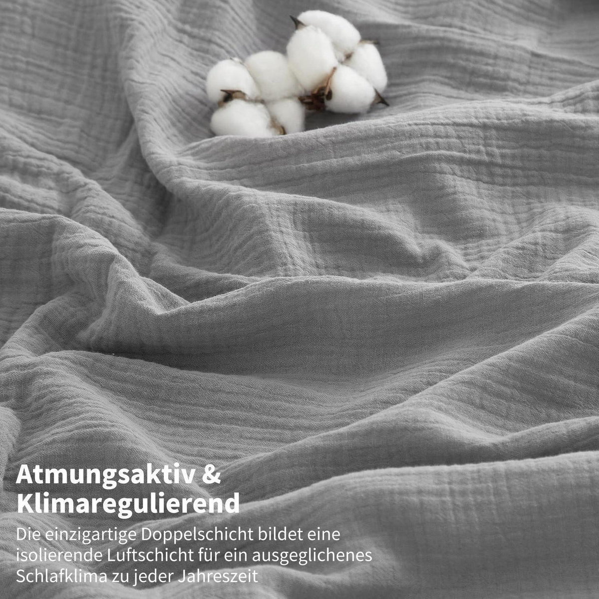 Doppelte Muslin Bettwäsche 200x220 Grau – Weich & Atmungsaktiv