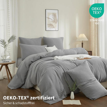 Doppelte Muslin Bettwäsche 200x220 Grau – Weich & Atmungsaktiv