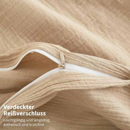 Doppelte Muslin Bettwäsche 200x200 Khaki Beige – 3-teilig