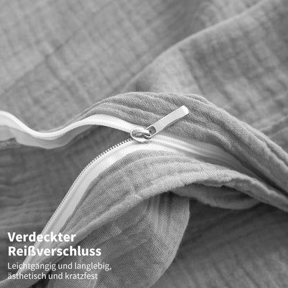 Doppelte Muslin Bettwäsche Grau Anthrazit 155x220 cm - 3-teilig